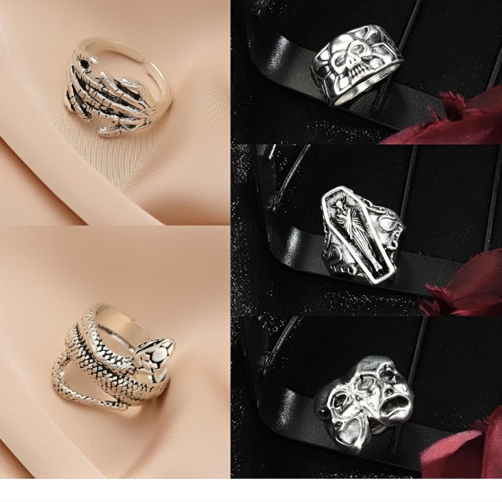 Silver Gothic Mixed Midi & Stackable Rings Set - … - image 7